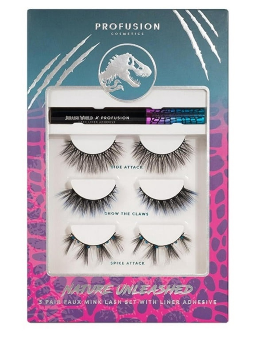 Jurassic World x Profusion Nature Unleashed 3 Pair Lash Set w/ Adhesive NIB